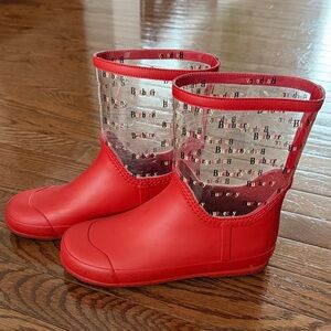 Burberry Kids Red and Clear Logo Boots